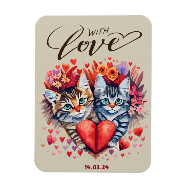 Katzen mit geklappter Liebe-Grußkarte Magnet (Vertikal)