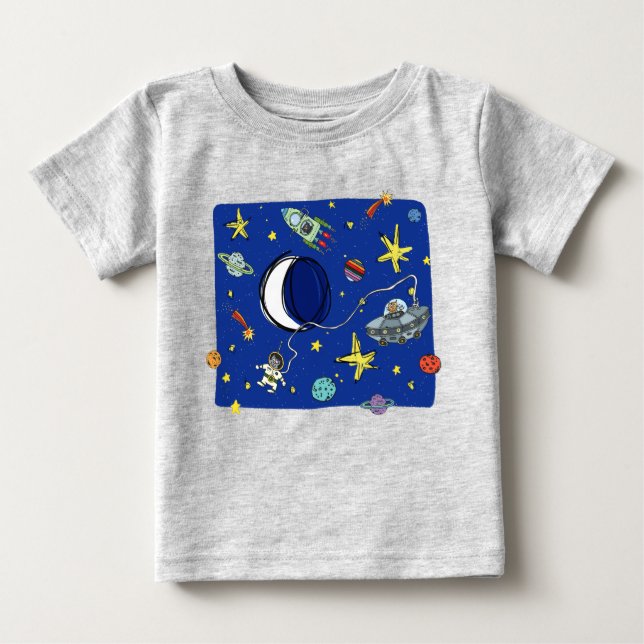 Katzen mit niedlichem Cartoon im Weltraum Baby T-shirt (Vorderseite)