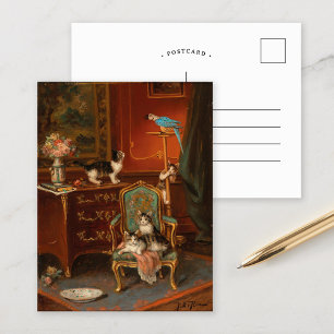 Katzen mit Papagei spielen   Jules Le Roy Postkarte