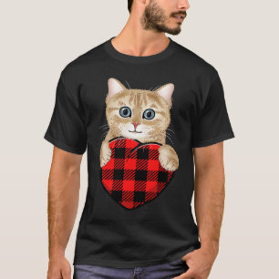 Katzen mit rotem Herzen Leopard Kariert Büffel Val T-Shirt