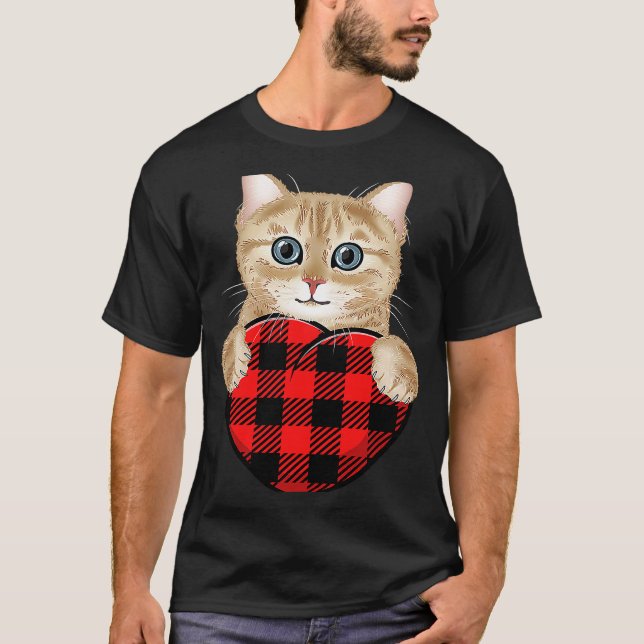 Katzen mit rotem Herzen Leopard Kariert Büffel Val T-Shirt (Vorderseite)