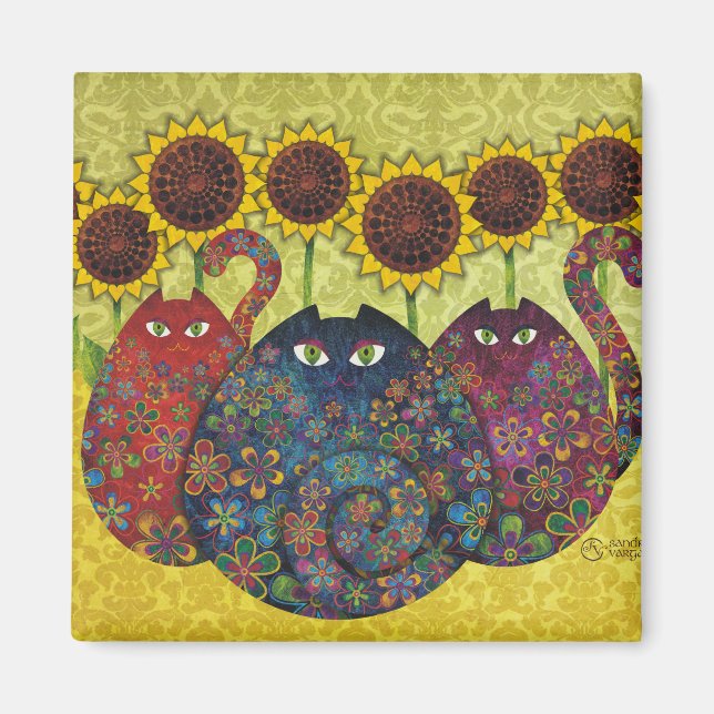Katzen mit Sonnenblumen Magnet (Vorne)