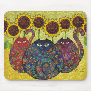 Katzen mit Sonnenblumen Mousepad