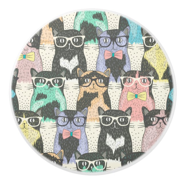 Katzen mit Sonnenbrille Keramikknauf (Vorderseite)