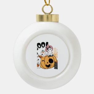 Katzen mit Spaß auf Halloween-Aufkleber Keramik Kugel-Ornament