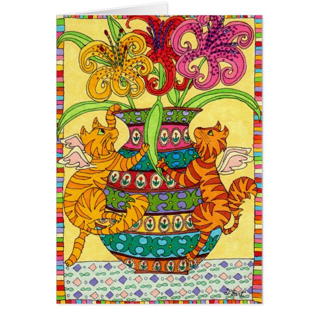 Katzen mit Verzierter Lilienvase (Vorne)