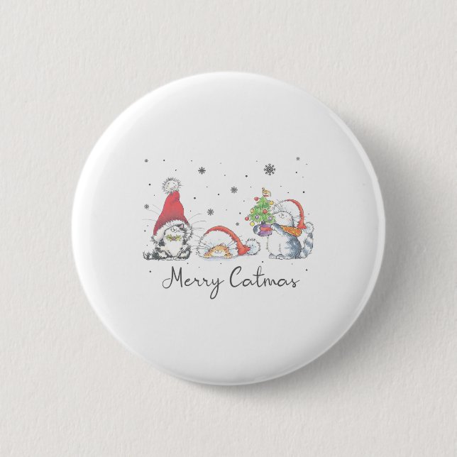 Katzen Mit Weihnachtsmann Hut Fröhliche Catmas Kat Button (Vorderseite)