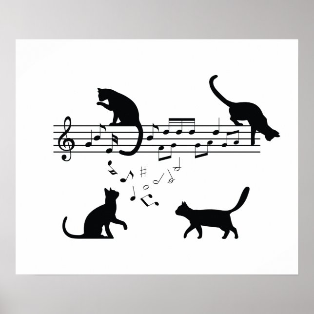 Katzen Musiknoten spielen Poster (Vorne)