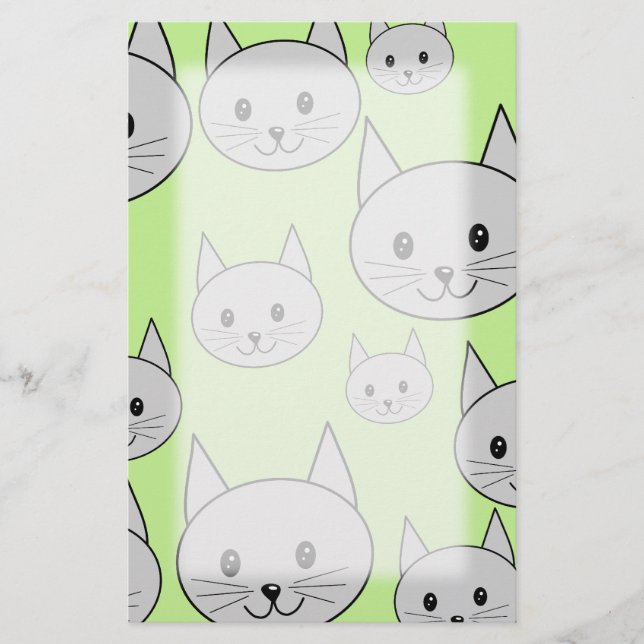 Katzen Muster in Grün und Grau. Briefpapier (Vorderseite)