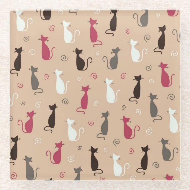 Katzen Muster-Rosa Glasuntersetzer (Vorderseite)