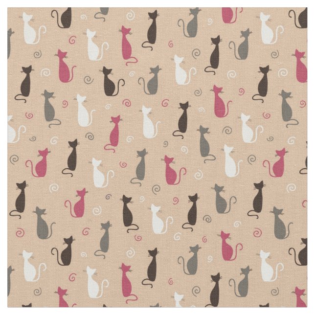 Katzen Muster Rosa Stoff (Nahaufnahme)