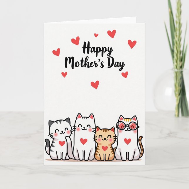 Katzen-Muttertag-Herzen-Karte Karte (Vorderseite)