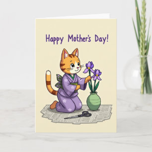 Katzen-Muttertags-Grußkarte mit Blumenmuster Karte