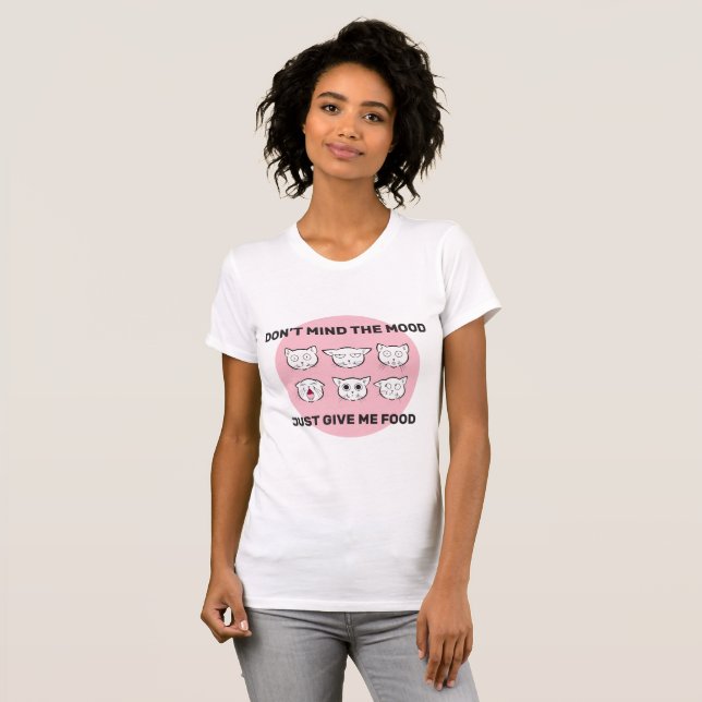 Katzen-Nahrungsmittelstimmungs-Frauen-illustrierte T-Shirt (Vorne ganz)