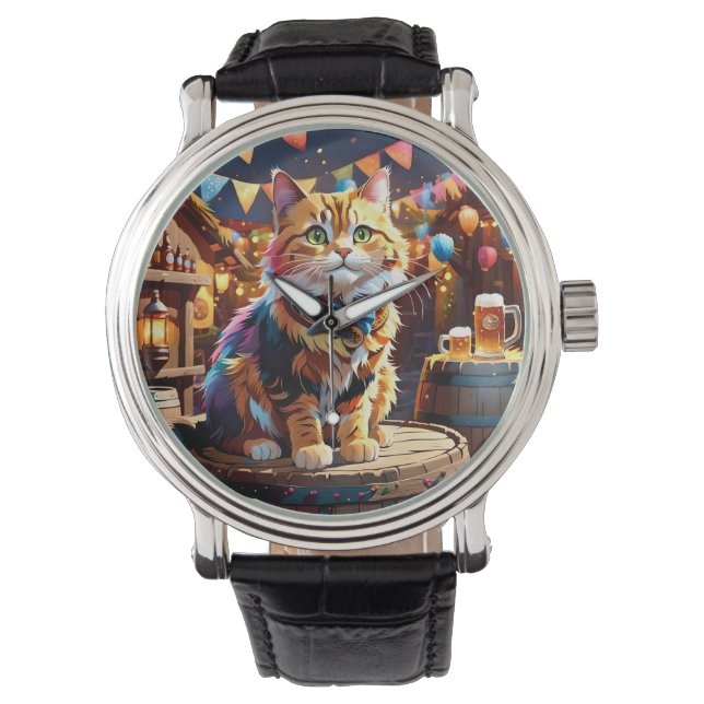 Katzen Oktoberfest Armbanduhr (Vorderseite)