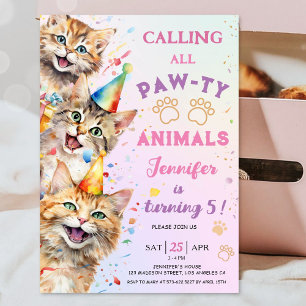 Katzen-Party-Geburtstagsfeier Mädchen 5. Geburtsta Einladung