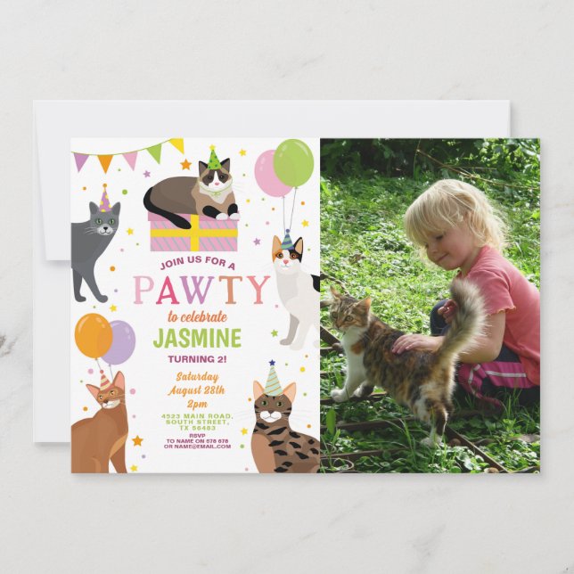 Katzen Party Geburtstagsparty Girls Spaß Einladung (Vorderseite)
