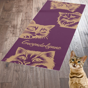 Katzen Peeking Niedliches Lila Goldmonogramm Yogamatte
