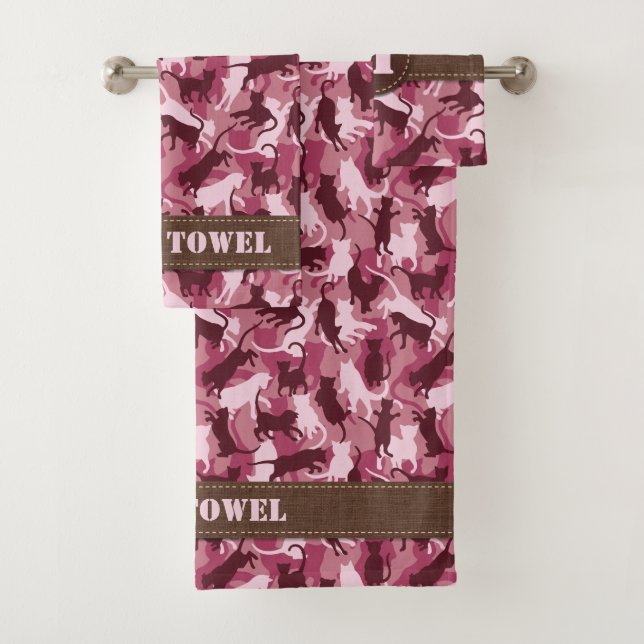Katzen Pink Camouflage Badhandtuch Set (Insitu)