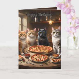 Katzen-Pizza-Nacht, Geburtstagskarte Karte