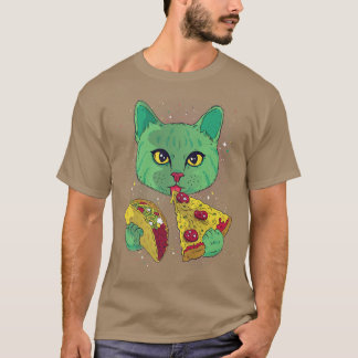 Katzen Pizza Wilder Astronaut Astral Kosmisches De T-Shirt