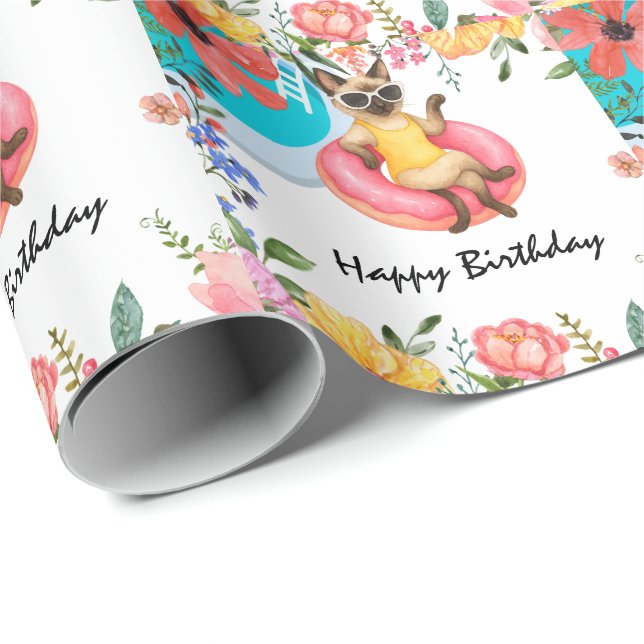 Katzen-Poolparty für Katzenliebhaber Geschenkpapier (Rolleneckpunkt)