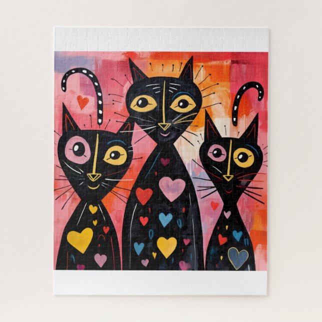 Katzen-Puzzles Rote Herzen Frohen Valentinstag Puzzle (Vertikal)