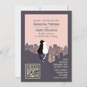 Katzen-QR-Code-Hochzeitsdesign-Einladung Einladung