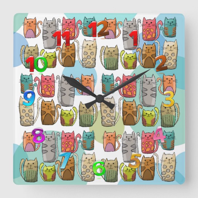 Katzen! Quadratische Wanduhr (Vorderseite)