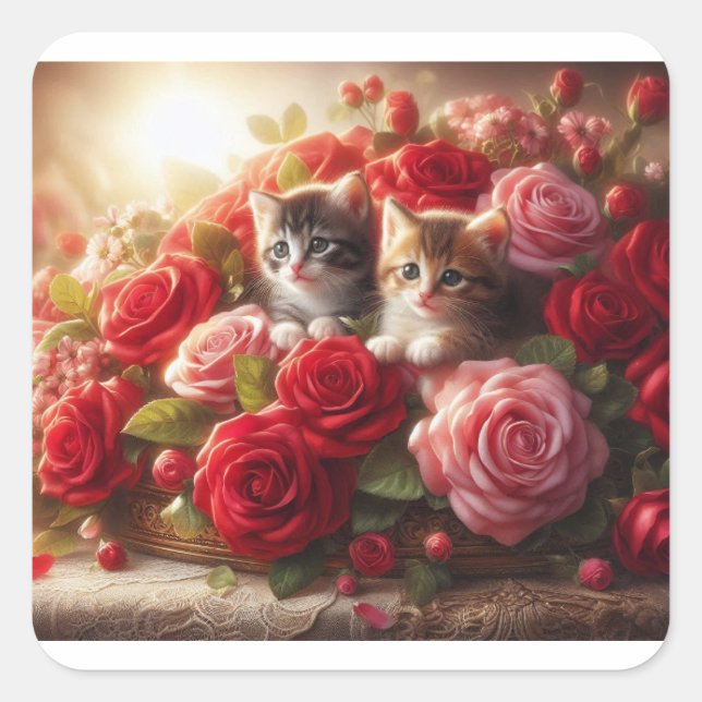 Katzen Quadratischer Aufkleber (Vorderseite)