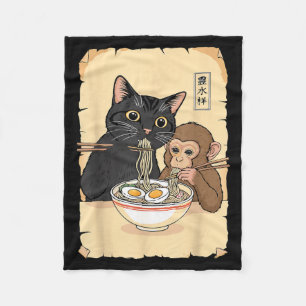 Katzen Ramen Affe Shirt Lustige Katze Affe isst Ra Fleecedecke