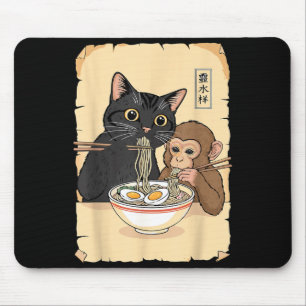 Katzen-Ramen-Affen-Shirt Lustige Katze Affe isst R Mousepad