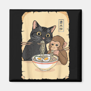 Katzen-Ramen-Affen-Shirt Lustiges Katze-Affe isst Magnet