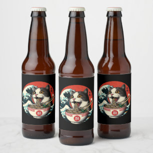 Katzen-Ramen japanische Kunst im Vintage-Stil Bierflaschenetikett