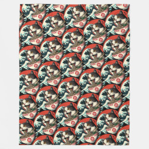 Katzen-Ramen japanische Kunst im Vintage-Stil Fleecedecke