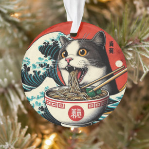 Katzen-Ramen Japanische Kunst im Vintage-Stil Ornament