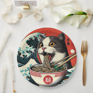 Katzen-Ramen Japanische Kunst im Vintage-Stil Pappteller