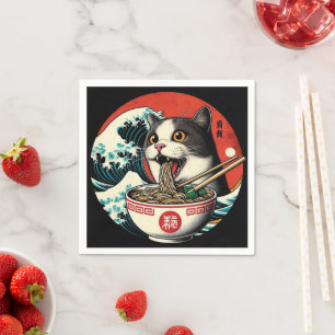 Katzen-Ramen japanische Kunst im Vintage-Stil Serviette