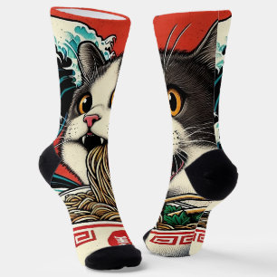 Katzen-Ramen japanische Kunst im Vintage-Stil Socken
