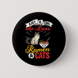 Katzen-Ramen-Schüssel Hühnchen-Nudelsuppe Japanisc Button