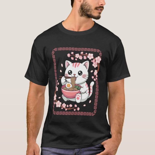 Katzen-Ramen-Zeit Whimsical-Nudel-Charakter-Kunst T-Shirt (Vorderseite)