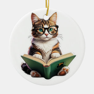 Katzen-Reading-Buch Keramik Ornament