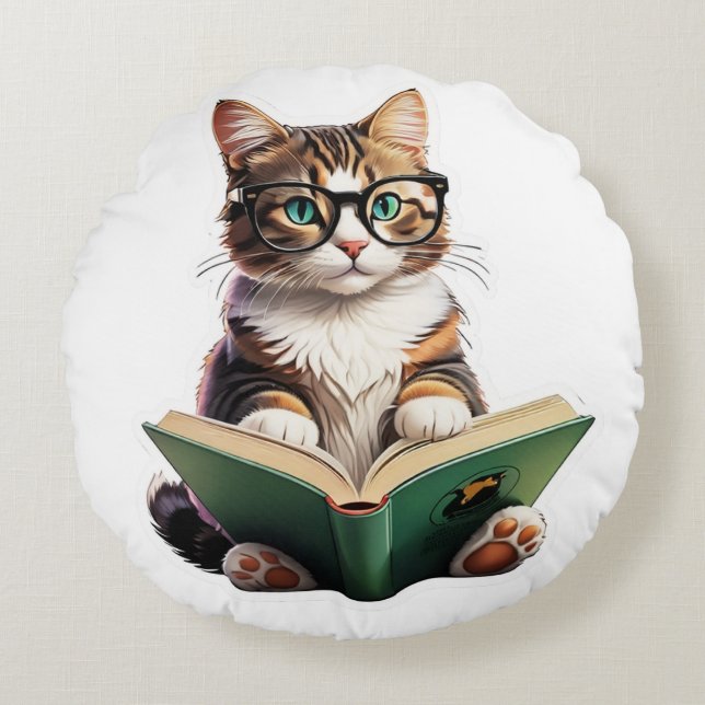 Katzen-Reading-Buch Rundes Kissen (Vorderseite)