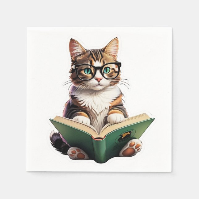 Katzen-Reading-Buch Serviette (Vorderseite)