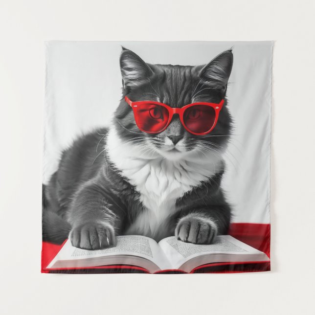 Katzen-Reading-Buch Wandteppich (Vorderseite)