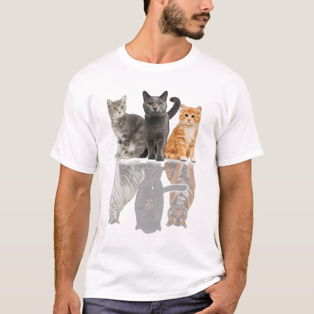 Katzen Reflection Mirror Puma Cheetah Tiger Funny  T-Shirt (Vorderseite)
