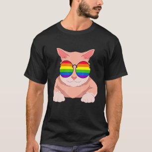 Katzen-Regenbogenflagge-Sonnenbrille-Queer-Pride-M T-Shirt