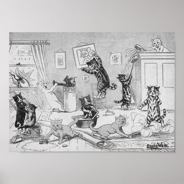 Katzen Reinigung im Frühling, Louis Wain Poster (Vorne)