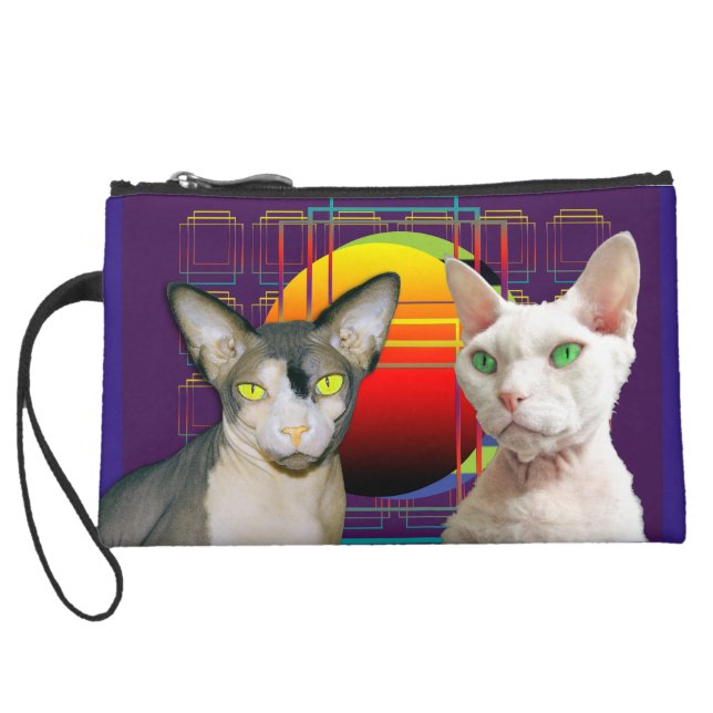 Katzen-Retro Lila Sphynx Katzen-Devons Rex Velour Wristlet Geldbörse (Rückseite)