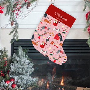 Katzen Retro Pink Weihnachten Feiertag Strumpf Großer Weihnachtsstrumpf
